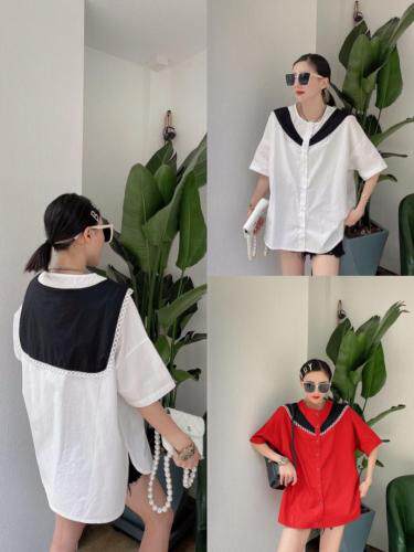 撞色拼接蕾丝花边小衫，女装，姚姚家