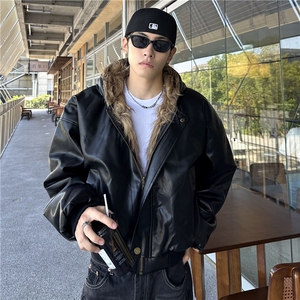 美式短款机车风夹克棉服男女2025秋冬季新款座山雕双面穿皮毛一体图片