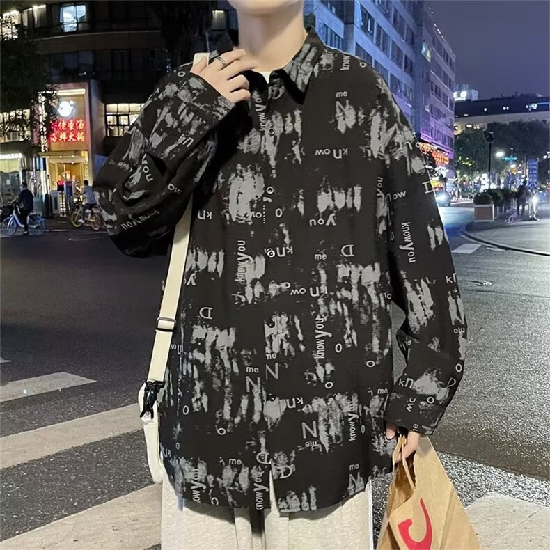 潮日常长袖印花衬衫时尚男原宿新款青春流行SC137P28,男装衬衫,星座1116-2