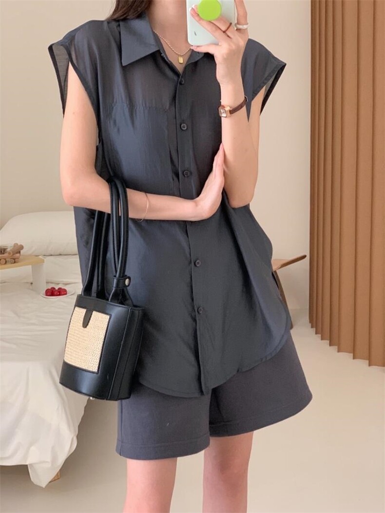 防晒套装女薄款欧洲站夏季2022新款欧货衬衫阔腿短裤两件，女装职业装，香丽迪1