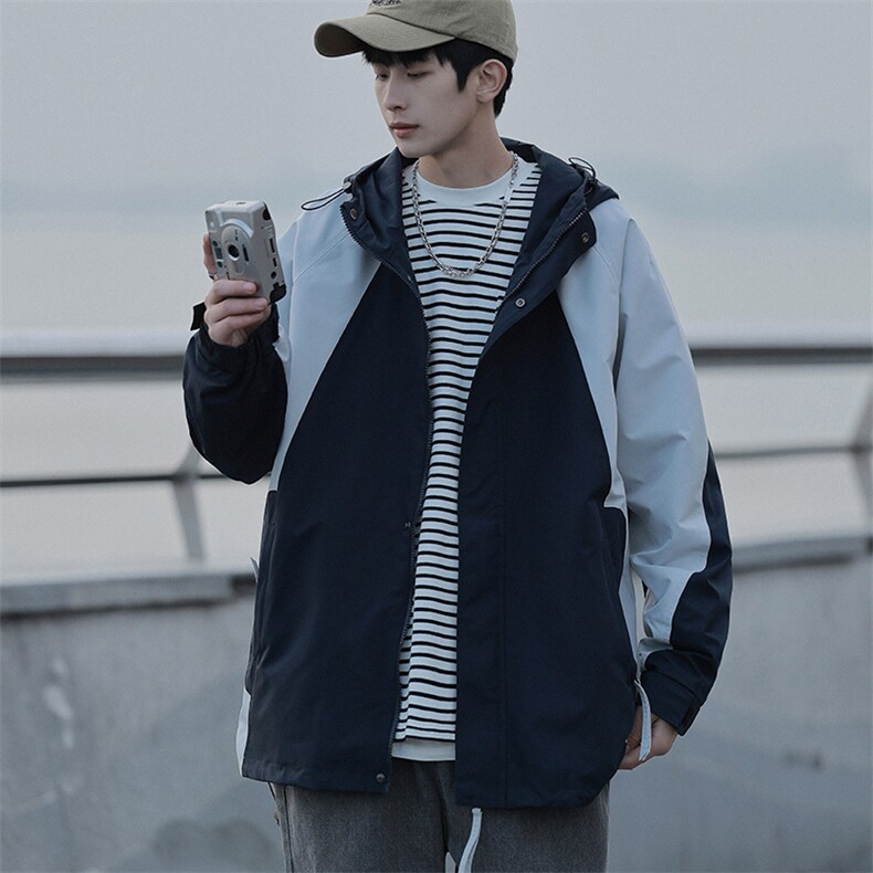 2025秋季新款冲锋衣连帽夹克户外工装日系百搭撞色外套2363-P65，男装夹克，星座1403B