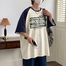 32支双纱直播重磅260克拼接美式潮牌宽松印花复古短袖t恤控49，男装T恤，星座301D-4(原星座1004-4）