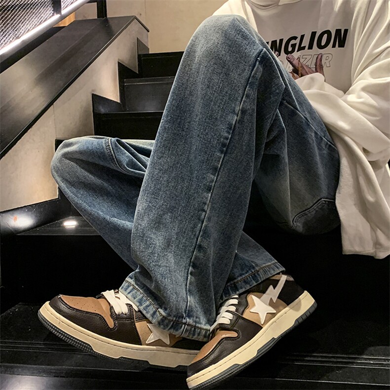 高街vibe美式裤子男复古水洗牛仔裤男直筒宽松阔腿长裤H2210-P45,男装牛仔裤,星座1008-1