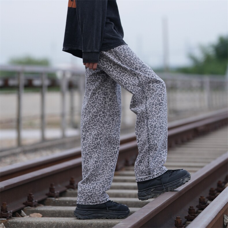 美式复古豹纹直筒百搭休闲男女牛仔裤XZ610A-1-1319-P55,男装牛仔裤,星座610A-1