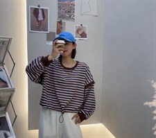 条纹短款卫衣，女装卫衣/绒衫，月光水岸