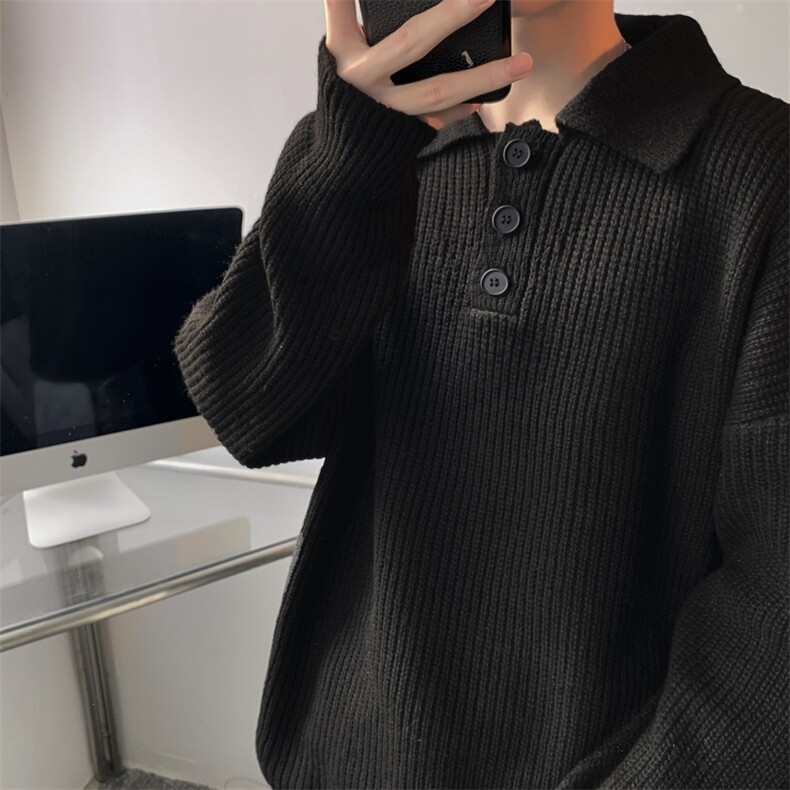 秋款男针织衫POLO领单排扣毛衣打底外套M08 P55图片