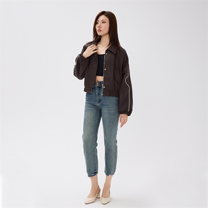 小个子皮衣外套女短款拼色秋季机车棒球服PU皮夹克图片