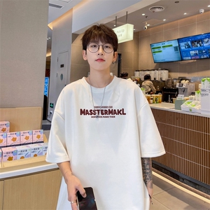藏青色麂皮绒320g重磅t恤美式复古短袖男夏季潮牌oversize七分袖图片