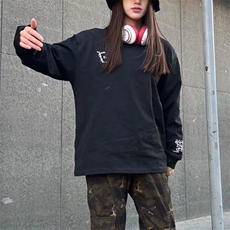 CP1206-P40刺绣重磅长袖T恤男女潮牌春秋季内搭卫衣美式打底上衣，男装T恤，电商B323A