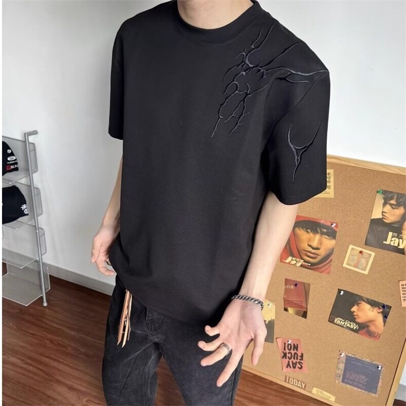 新款刺绣暗纹短袖t恤男女夏季百搭休闲衣服新中式风潮半袖上衣,男装T恤,星座506A