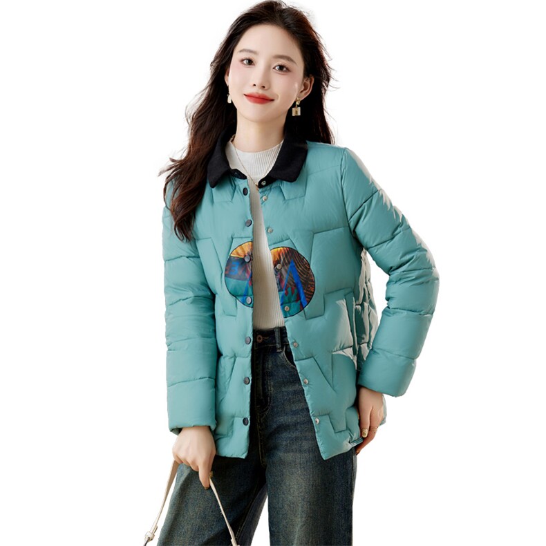 MY现货2025冬季新款时尚休闲舒适干练印花羽绒服,女装羽绒服,魅影