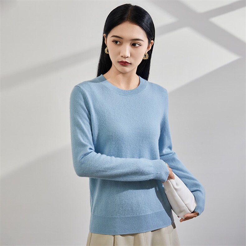 2024秋冬新款35%山羊绒女士净面圆领羊绒衫,女装羊绒衫,润辉羊绒