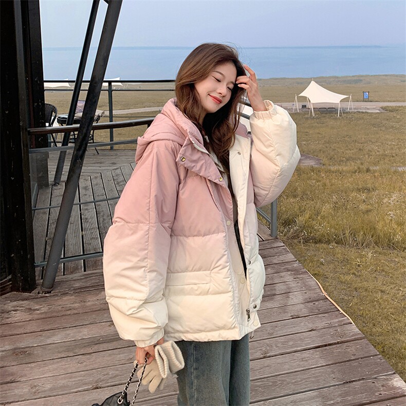 韩系渐变色连帽羽绒棉服女秋冬2025新款时髦减龄棉衣爆款绝美棉袄,女装棉衣/棉服,2B187