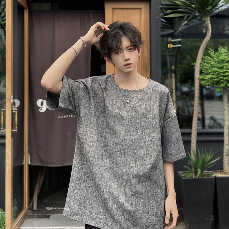 现货夏季纯色亚麻潮宽松新中式大码棉麻短袖男MT08-特P25控48,男装T恤,星座205-5