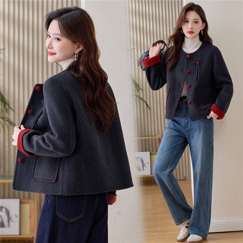 纯色双面毛呢外套小个子短款女2025秋冬季新款洋气百搭羊毛大衣,女装毛呢外套,众宇琦