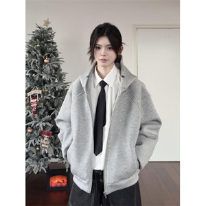 文艺ins时尚华棉拉链开衫卫衣慵懒日系潮流气质百搭简约 WHJ53图片