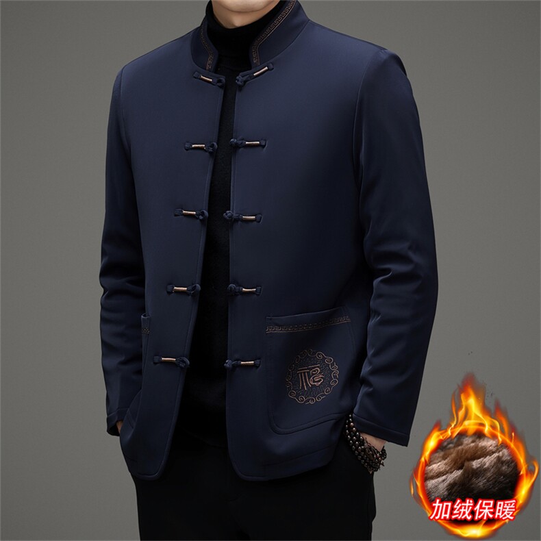 继续主推中老年风唐装加绒棉服中山装盘扣男复古棉衣外套,男装棉衣,钱塘723