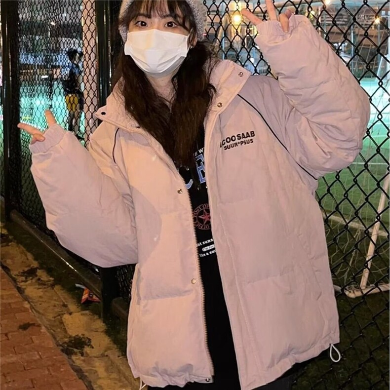 甜心轰炸机日系甜美字母印花立领短款棉服秋冬季保暖加厚羽绒棉服,男装棉衣,星座506A
