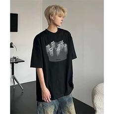 抖音得物供货现货210克宽松纯棉美式潮牌印花落肩袖纯棉T恤AT2134，男装T恤，电商A443