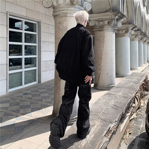 麂皮绒外套男春秋季美式潮牌复古宽松休闲百搭设计感小众立领外套图片