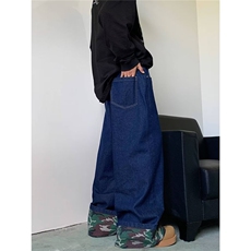 GJ9128-P50美式复古设计感迷彩撞色牛仔裤男宽松高级感直筒裤子，男装牛仔裤，电商C233