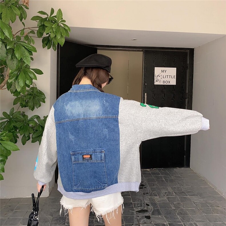 现货休闲拼接卫衣外套，女装卫衣/绒衫，金地雪