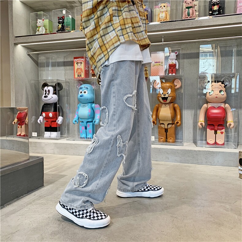 韩版高街ins嘻哈牛仔裤宽松百搭拖地直筒阔腿老爹长裤子N1822-p45,男装牛仔裤,星座1008