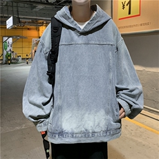 高品质秋款男连帽牛仔夹克衫渐变色潮男插兜外套JK1219P65，男装夹克，星座1013-1