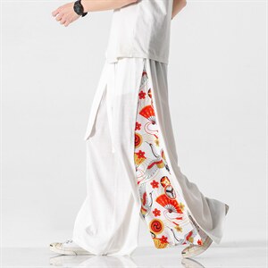 夏汉服坠感阔腿裤风情侣古风仙气宽松仙鹤直筒长裤 K109/P85图片
