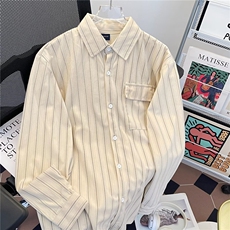 日系复古纯色长袖衬衫男春秋款潮牌休闲宽松男士衬衣服CY1256-P43，男装衬衫，星座412-3