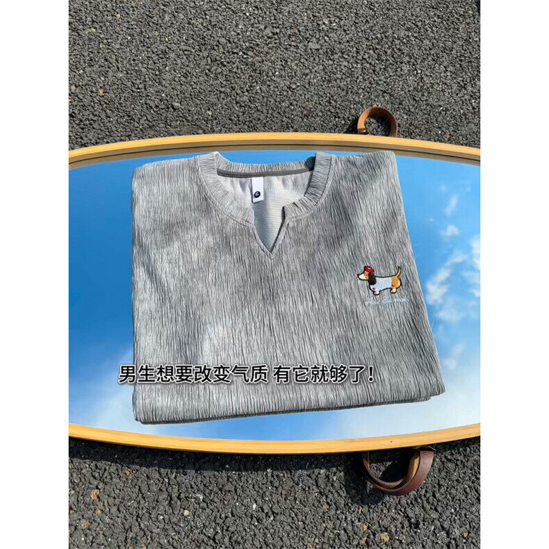 XZ809A/SSS11/P45/控58扎染冰丝绣花腊肠狗V领T恤,男装T恤,星座809A(原222-1)