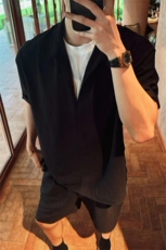(网图慎用）特批P58无差价假两件大码亚麻潮流两件套装男TZ5355，男装休闲套装，电商A001-1