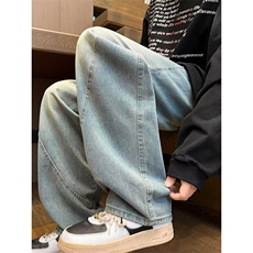 1506-1/KK7011杜哒哒/P51美式水洗弯刀工装牛仔裤男潮牌拼接宽松，男装牛仔裤，星座1506-1