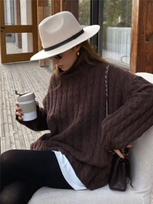 2025年秋季时尚百搭通勤简约休闲大麻花高领中长款毛衣，女装羊毛衫，新胜羊绒