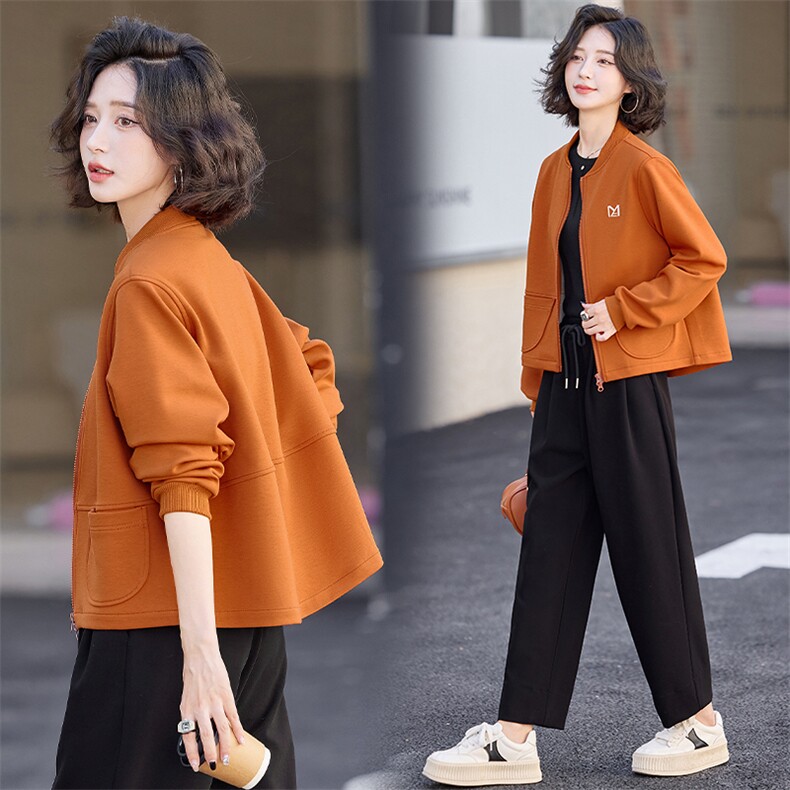 咸菜绿短外套卫衣开衫女春秋小个子休闲欧洲站欧货棒球服夹克上衣图片