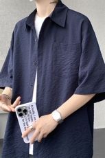 8XL-M泡泡纱盐缩肌理短袖衬衫男夏季冰丝外套防晒衬衣DC28011P36，男装衬衫，电商B312