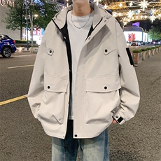 春款休闲纯色连帽冲锋衣宽松户外防水夹克外套A406JK3527特P80，男装夹克，星座309（原A406）