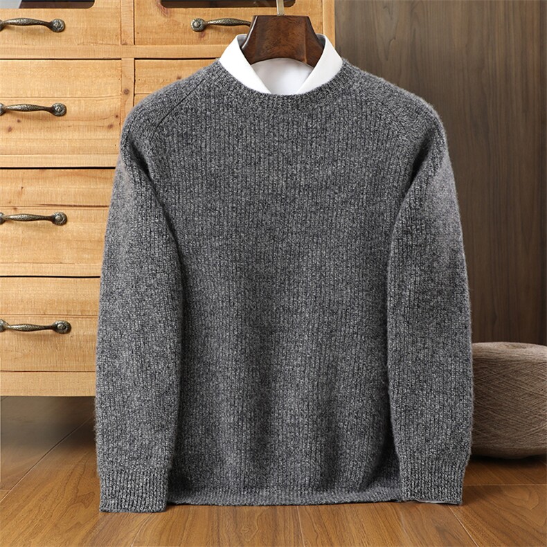 秋冬新款男圆领斜纹加厚baby小山羊绒衫商务休闲宽松针织打底毛，男装羊绒开衫，暖钟情羊绒