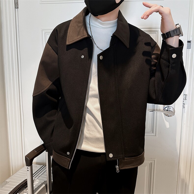 男新款呢子大衣秋冬妮子毛呢拼色宽松夹克外套A236-JK-5032-P135,男装夹克,电商A236