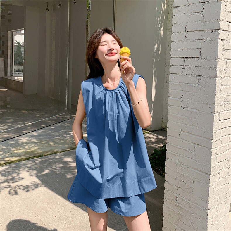 法式俏皮减龄背心上衣套装女2025夏季新款宽松显瘦阔腿短裤两件套,女装套装/套裙,纯色衣恋