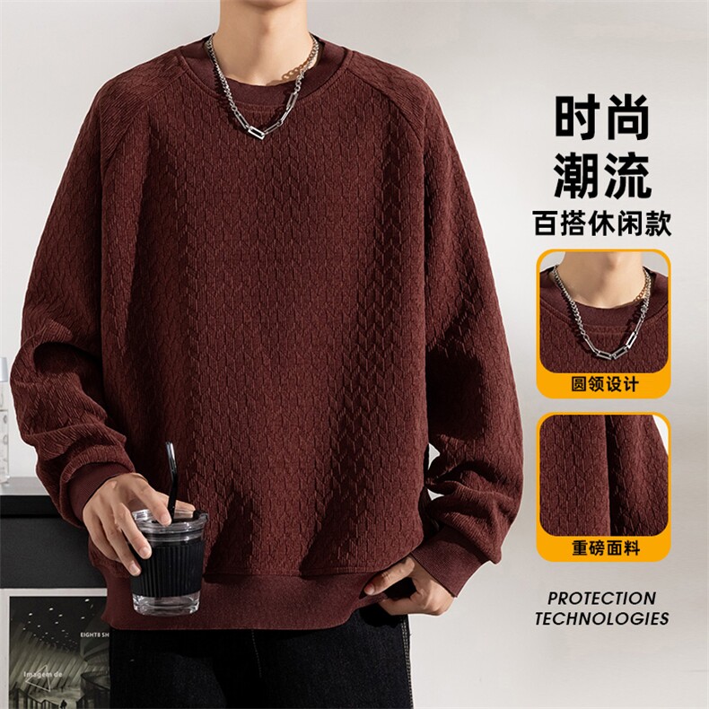 春季新款大码男士圆领套头提花卫衣6520-P42大码元，男装卫衣，星座209