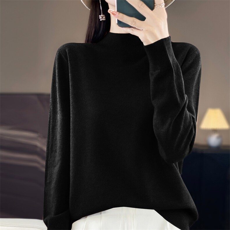 时尚百搭半高领女士针织衫秋冬必备打底衫简约纯色显瘦毛衣,针织衫/毛衣,昭美羊绒
