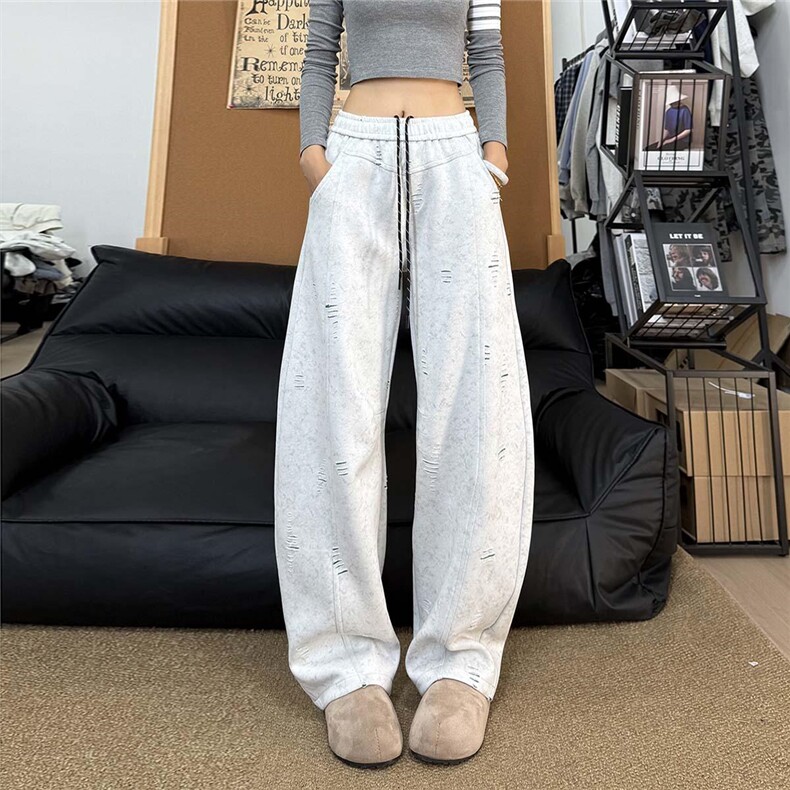 KZ117-尺码S-3XL-P55割破撞色扎染美式弯刀卫裤秋冬宽松休闲裤子,男装休闲裤,星座1811B
