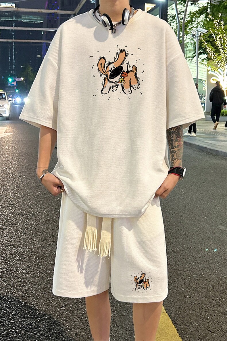 套装！华夫格套装短袖T恤短裤男TZ229-特P38,男装牛仔裤,电商B367