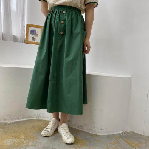 松紧腰三粒扣半身裙，女装半身裙，土布鱼