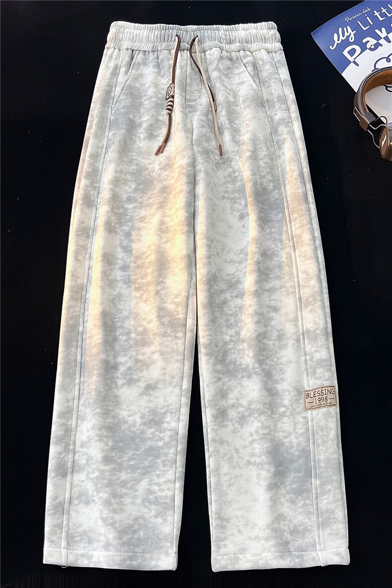 春季裤子男款潮牌休闲百搭直筒阔腿裤加长扎染弯刀卫裤KZ025P45,男装休闲裤,电商B312