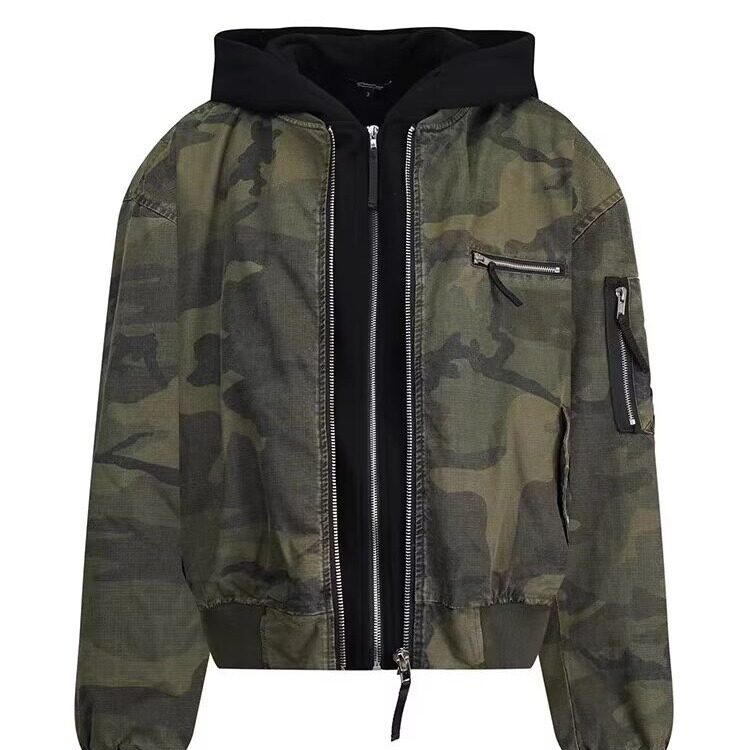 美式假两件连帽迷彩外套工装潮牌棒球服炸街飞行夹克男,男装夹克,星座410-6（原星座1304-1）