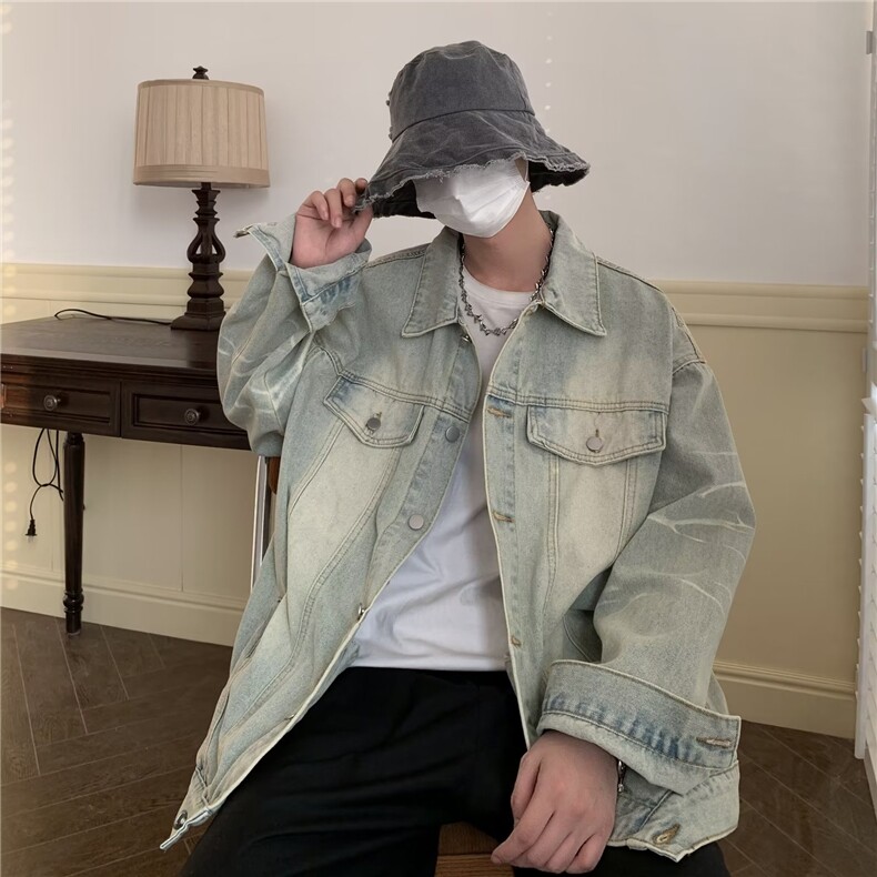 美式渐变牛仔外套男春秋高街潮牌复古宽松水洗工装夹克J8897-p70,男装夹克,星座1008