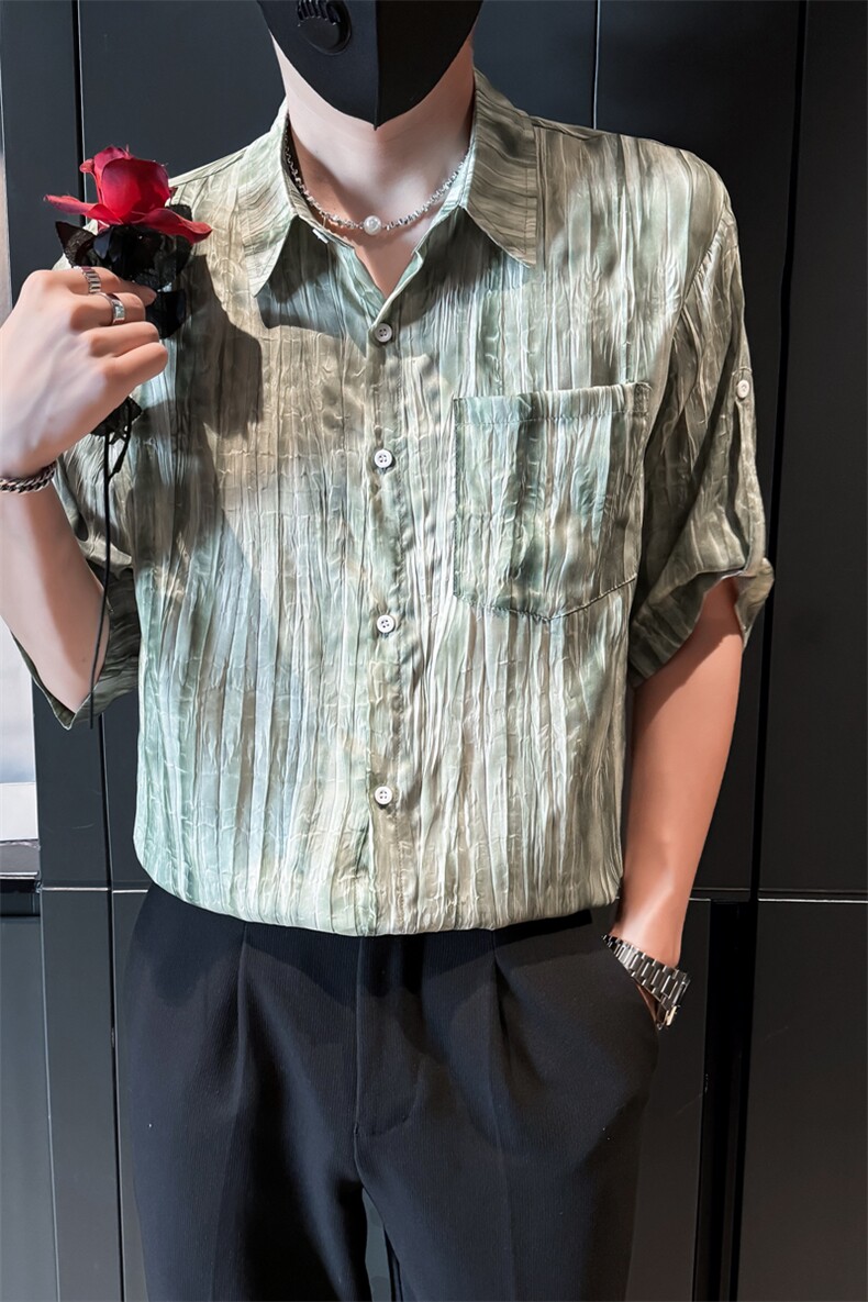 小伙风夏季男士七分袖扎染衬衫男休闲宽松衬衣A236-0853-P55,男装衬衫,电商A236