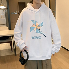WY2112-P35加绒款-P40纯棉连帽卫衣男大码运动帽衫宽松薄外套男，男装卫衣，电商A040